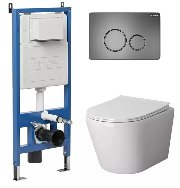 

Комплект инсталляция с унитазом, крышкой и кнопкой смыва «Grossman» 97.4478S.05.42M безободковый белый