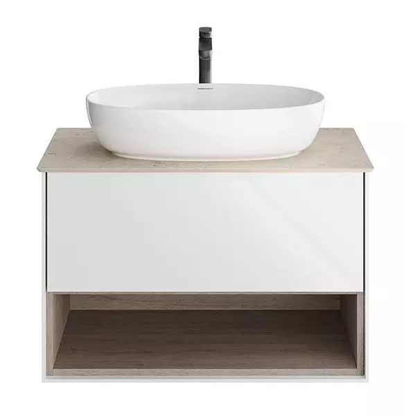 

Тумба с раковиной «Kerama Marazzi» Plaza Modern 80 (Plaza 60/38) подвесная белая/дуб Орегон