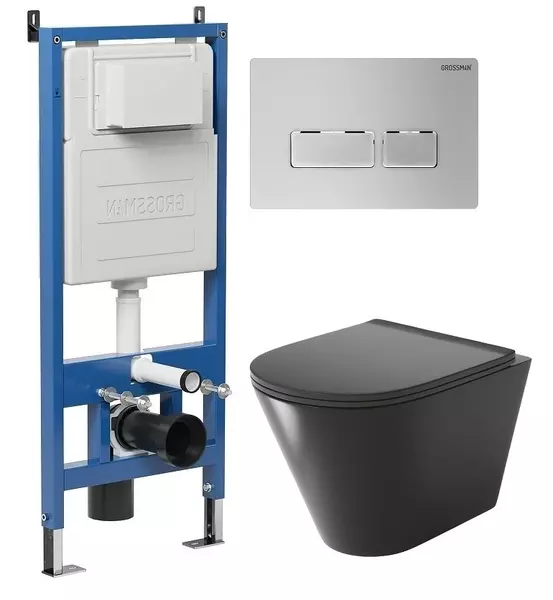 

Комплект инсталляция с унитазом, крышкой и кнопкой смыва «Grossman» 97.4477BMS.03.110 безободковый черный матовый