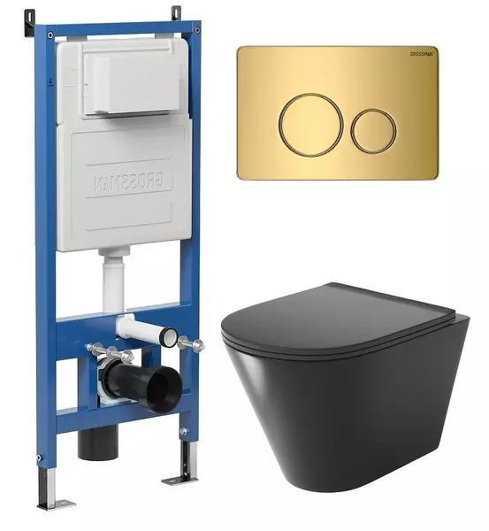 

Комплект инсталляция с унитазом, крышкой и кнопкой смыва «Grossman» 97.4477BMS.05.30M безободковый черный матовый