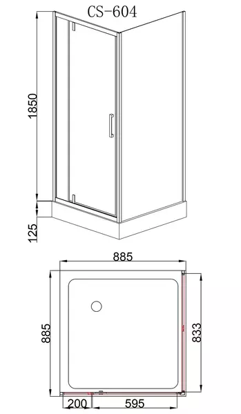 Душевой угол-ограждение «Loranto» Sunway CS-604 C 90/90 квадратный прозрачный/хром с поддоном универсальный