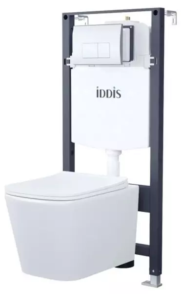 Комплект инсталляция с унитазом, крышкой и кнопкой смыва «Iddis» BASBI01i73 Bild/Profix безободковый белый, цвет хром