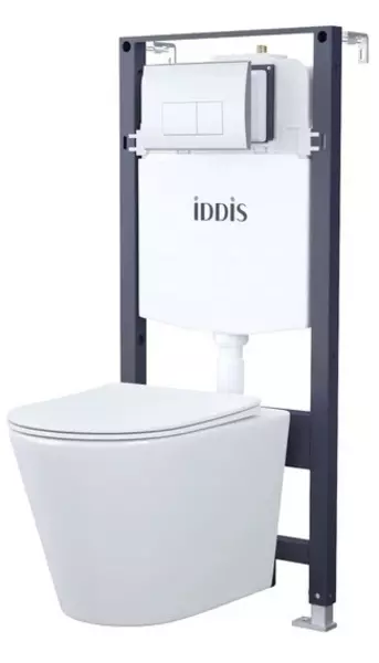 Комплект инсталляция с унитазом, крышкой и кнопкой смыва «Iddis» BASC010i73 Calipso/Profix безободковый белый, цвет хром