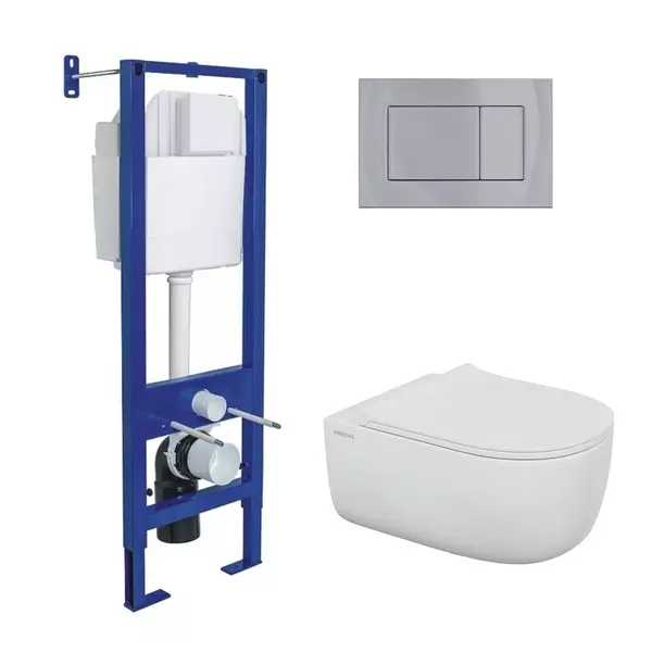 

Комплект инсталляция с унитазом, крышкой и кнопкой смыва «Berges Wasserhaus» Atom/Ego XL Rimless/хром глянец 043359 безободковый белый