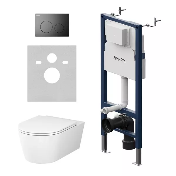 

Комплект инсталляция с унитазом, крышкой и кнопкой смыва «Am.Pm» Func IS90138.8F1701 безободковый белый