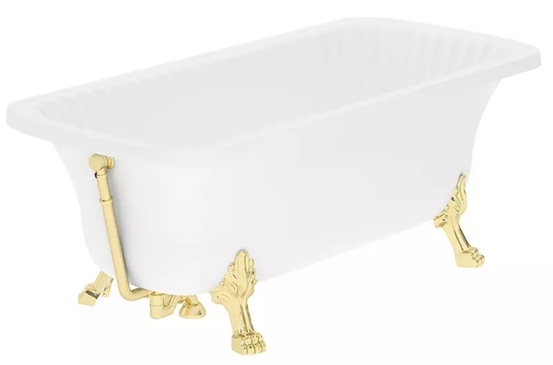Ванна из литьевого мрамора «Migliore» Olivia 174/83 с ножками с сифоном белая на лапах Leone Lux золото, цвет белый