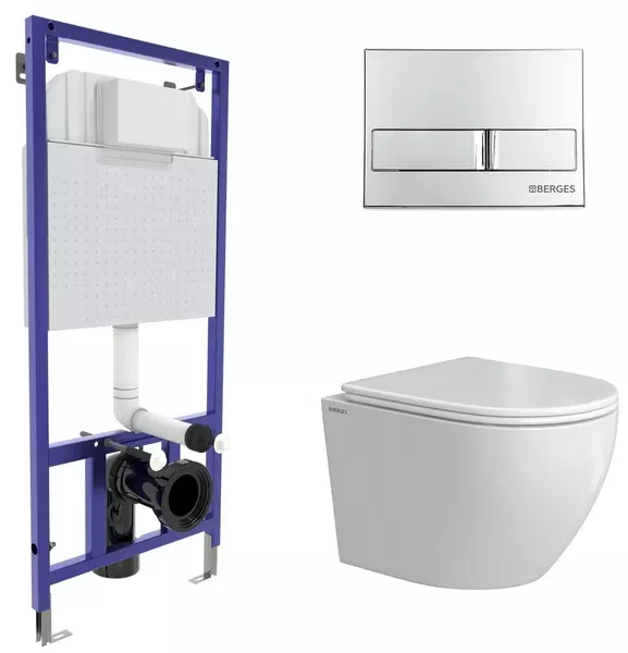 

Комплект инсталляция с унитазом, крышкой и кнопкой смыва «Berges Wasserhaus» Novum Okus Rimles безободковый