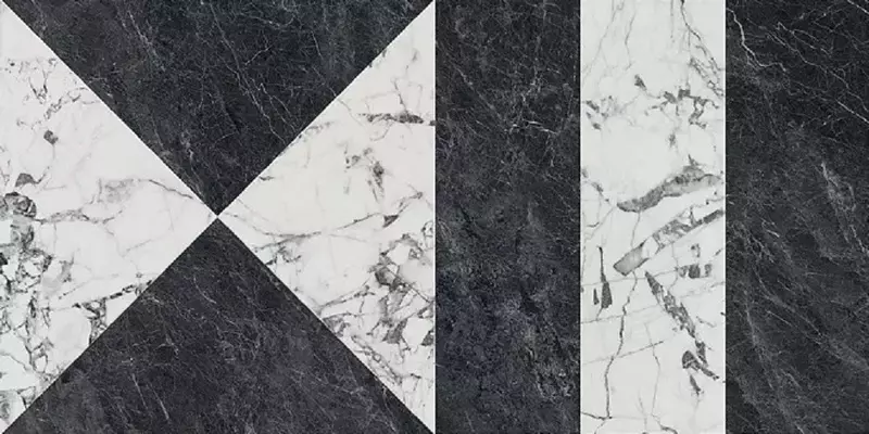 

Напольная плитка «Kerama Marazzi» Бьянко Неро Lapp. 119,5х60 SG565422R белый чёрный
