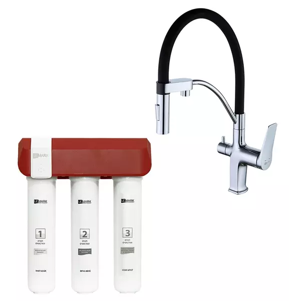 

Смеситель для кухни с подключением к фильтру «Lemark» Comfort LM3074C086 (с комплектом фильтров) хром/чёрный