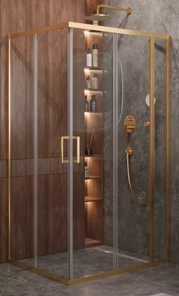 Душевой угол-ограждение «Cezares» MOLVENO-AH-21-90 30-C-BORO-IV 90/120 прозрачный/брашированное золото прямоугольный без поддона универсальный