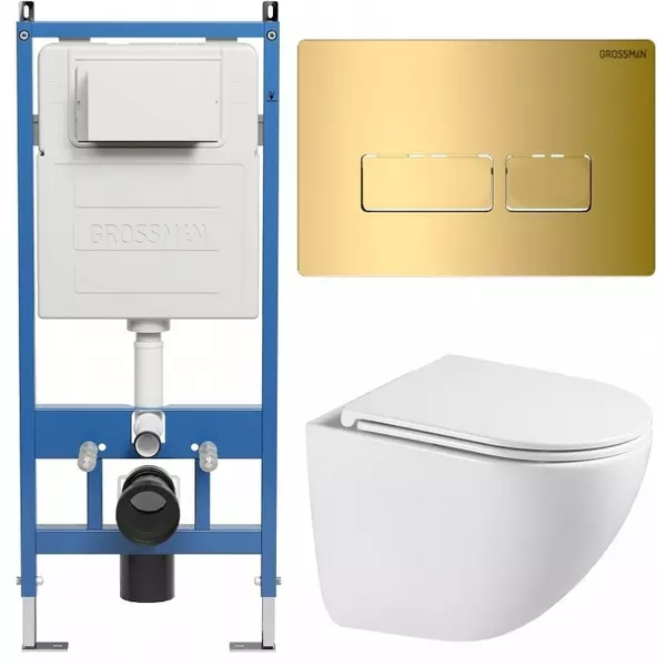 Комплект инсталляция с унитазом, крышкой и кнопкой смыва «Grossman» 97.4455SQC.03.300 безободковый белый