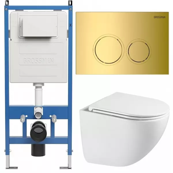 Комплект инсталляция с унитазом, крышкой и кнопкой смыва «Grossman» 97.4455SQC.01.300 безободковый белый