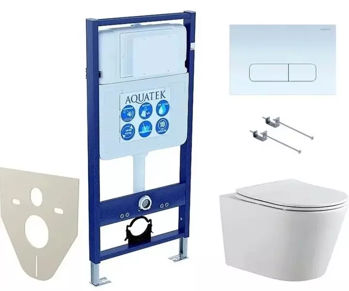 Комплект инсталляция с унитазом, крышкой и кнопкой смыва «Акватек» SET AQUATEK ВЕГА-1905-013 безободковый белый