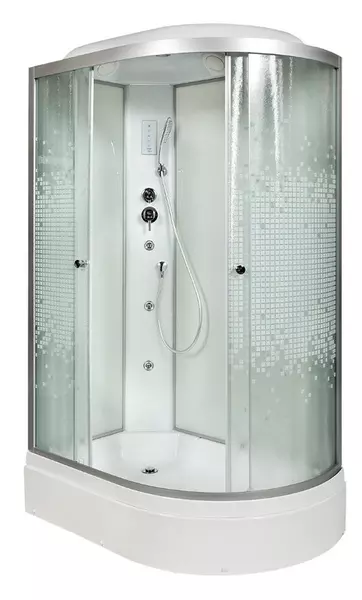 

Душевая кабина «AvaCan» L720L 120/80 средний поддон матовая с рисунком/хром с гидромассажем с электрикой левая