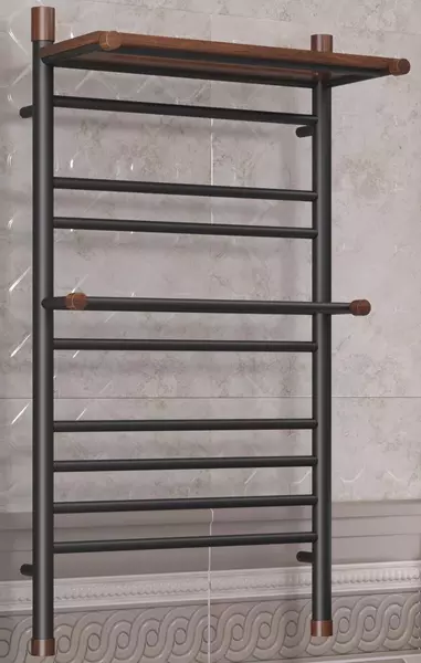 Электрический полотенцесушитель «Opadiris» Палермо OS24359BN чёрный матовый/светлый орех с полкой правый