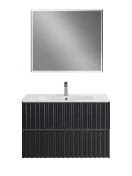 Тумба с раковиной Art Max Elegant 90 с LED подсветкой ручек 9145 подвесная серый матовый 52230₽