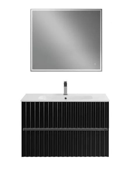 Тумба с раковиной Art Max Elegant 90 с LED подсветкой ручек 9145 подвесная чёрный матовый 52230₽