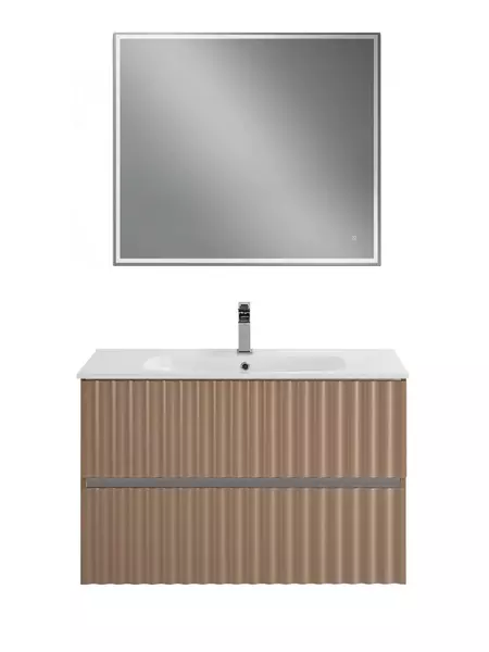 Тумба с раковиной Art Max Elegant 90 с LED подсветкой ручек 9145 подвесная капучино матовый 52230₽