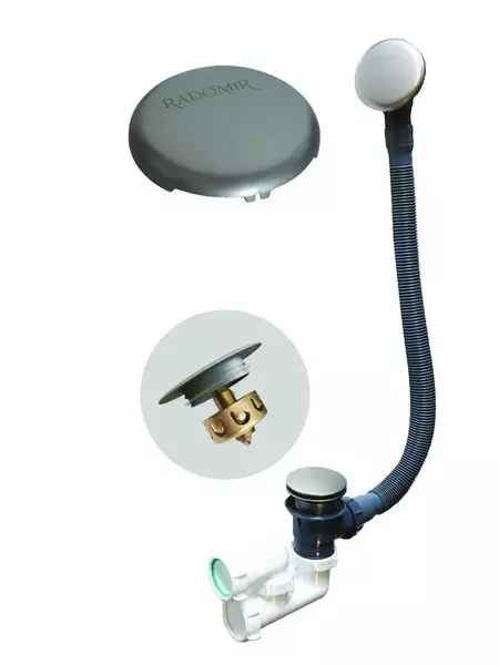Сифон для ванны слив-перелив Radomir с сеточкой серый Клик-клак 4677₽