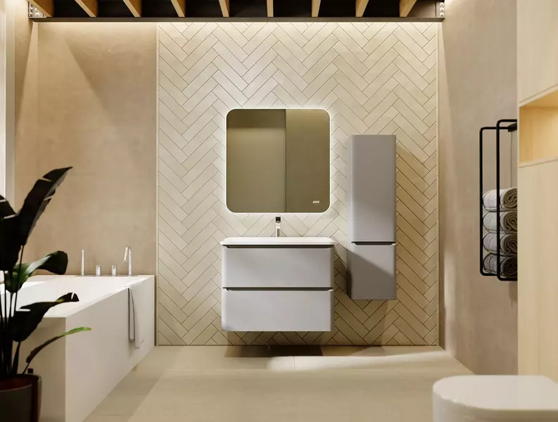 Мебель для ванной подвесная «Raval» Welto 80 с двумя ящиками светло-серая