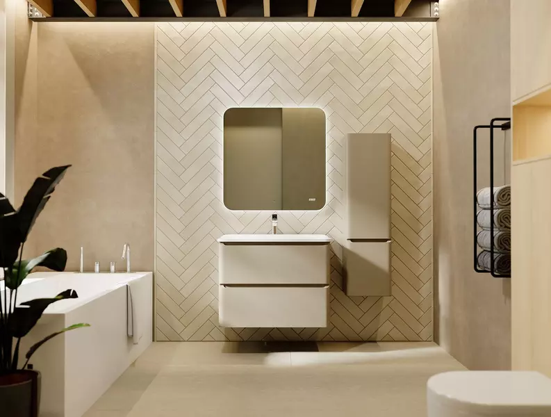 Мебель для ванной подвесная «Raval» Welto 80 с двумя ящиками светло-коричневая