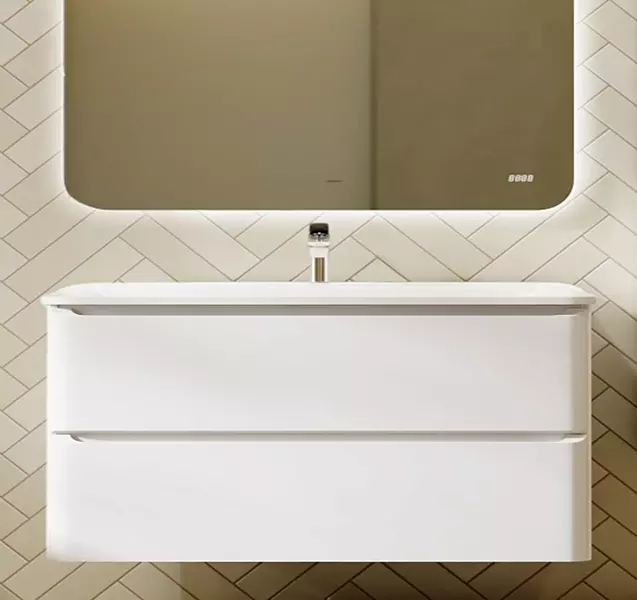 Тумба с раковиной Raval Welto 100 Solo 100 с двумя ящиками подвесная белая 46500₽