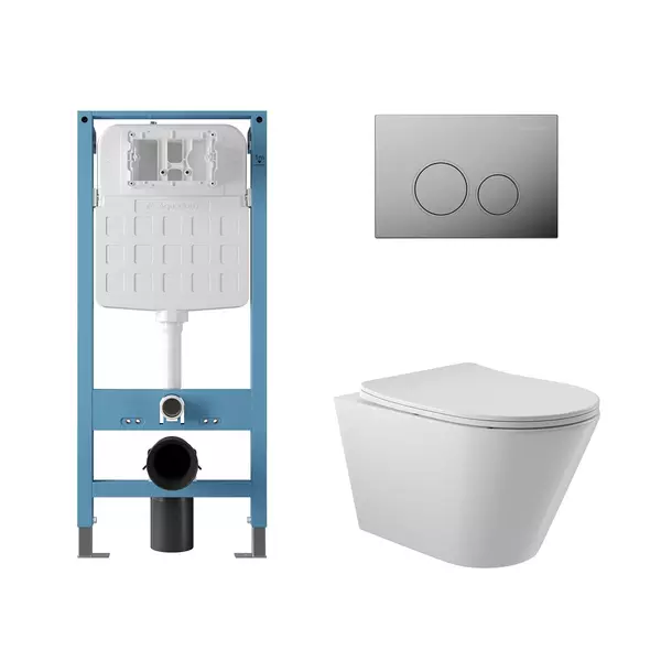 Комплект инсталляция с унитазом крышкой и кнопкой смыва Aqueduto Cone AQDS092 безободковый белый 35200₽