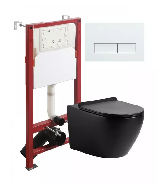 Комплект инсталляция с унитазом, крышкой и кнопкой смыва «Agger» ATI03144+APB288 безободковый чёрный