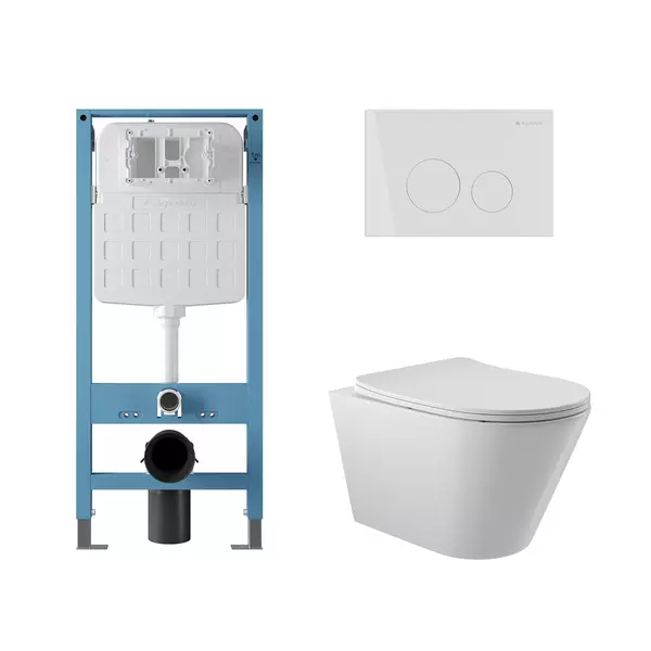 Комплект инсталляция с унитазом крышкой и кнопкой смыва Aqueduto Cone AQDS086 безободковый белый 34700₽