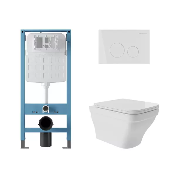 Комплект инсталляция с унитазом крышкой и кнопкой смыва Aqueduto Esteta AQDS158 безободковый белый 31800₽