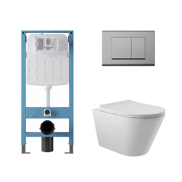 Комплект инсталляция с унитазом крышкой и кнопкой смыва Aqueduto Cone AQDS101 безободковый белый 35200₽