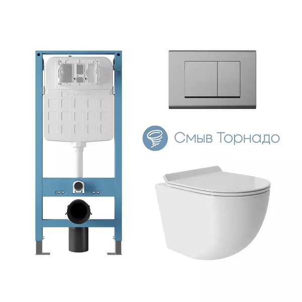 Комплект инсталляция с унитазом крышкой и кнопкой смыва Aqueduto Ovo AQDS100T Tornado безободковый белый 35200₽