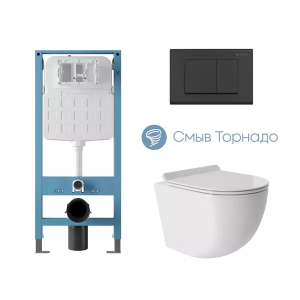 Комплект инсталляция с унитазом крышкой и кнопкой смыва Aqueduto Ovo AQDS097T Tornado безободковый белый 33100₽
