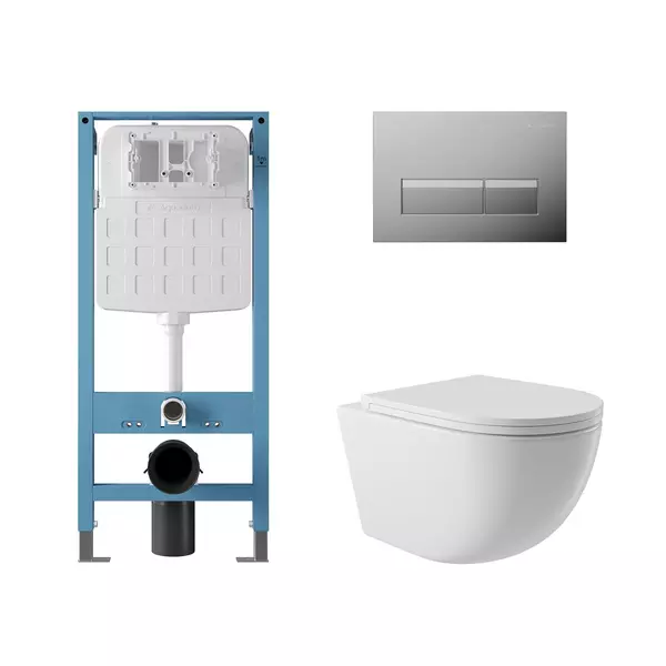 Комплект инсталляция с унитазом крышкой и кнопкой смыва Aqueduto Ovo AQDS199 безободковый белый 34900₽