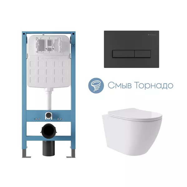 Комплект инсталляция с унитазом крышкой и кнопкой смыва Aqueduto Ovo Plus AQDS129T Tornado безободковый белый 33500₽