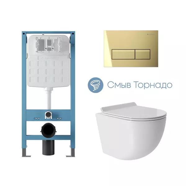 Комплект инсталляция с унитазом крышкой и кнопкой смыва Aqueduto Ovo AQDS250T Tornado безободковый белый 37500₽