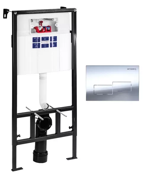 Инсталляция для унитаза с кнопкой «Bettoserb» Sava Fix Slim SET40006482 клавиша смыва Bricks хром глянец