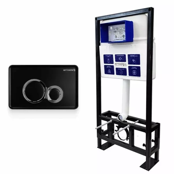 Инсталляция для унитаза с кнопкой Bettoserb Sava Free Standing SFS40006461 клавиша смыва Duo чёрная матоваяхром глянец 26500₽