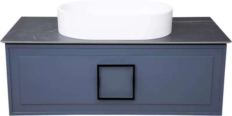 Тумба с раковиной «La Fenice» Cubo 80 (Senso 55/37) подвесная Blu Grigio с ручкой Nero