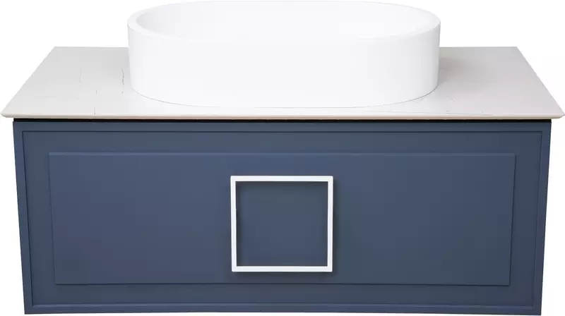 Тумба с раковиной «La Fenice» Cubo 80 (Senso 55/37) подвесная Blu Grigio с ручкой Bianco