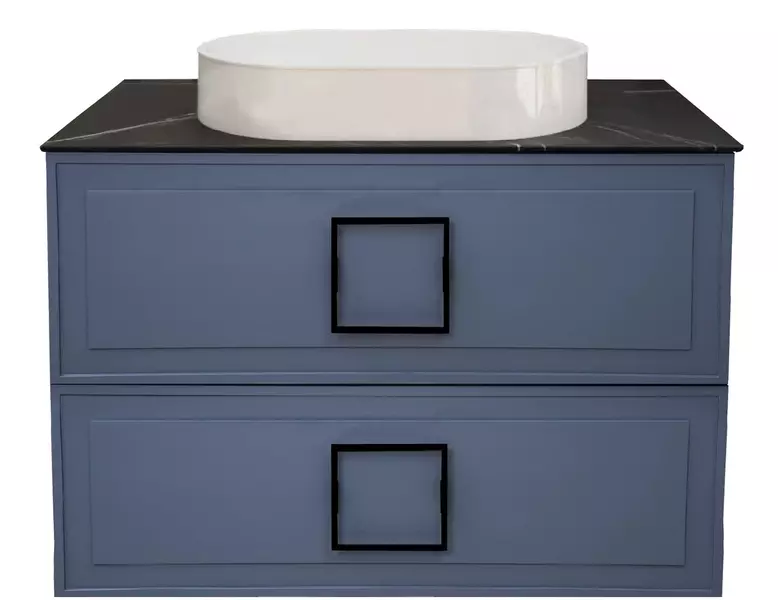 Тумба с раковиной «La Fenice» Cubo Twin 80 (Senso 55/37) подвесная Blu Grigio с ручкой Nero