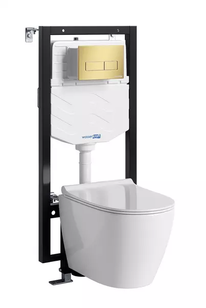 Комплект инсталляция с унитазом крышкой и кнопкой смыва WasserKRAFT Vils 56TLT010MEMG03H002 безободковый белый 58104₽