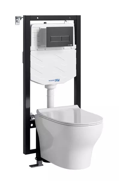 Комплект инсталляция с унитазом крышкой и кнопкой смыва WasserKRAFT Vils 56TLT010MEMB03H001 безободковый белый 49500₽