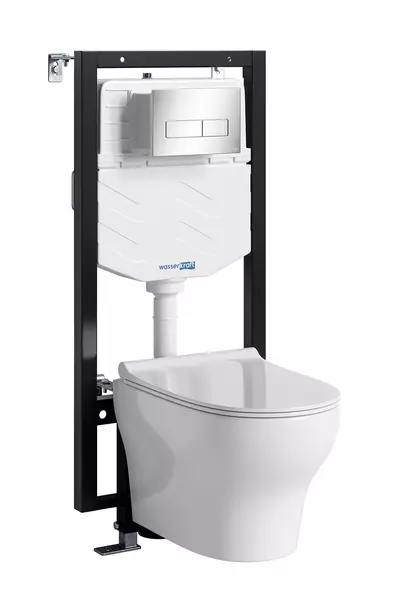 Комплект инсталляция с унитазом крышкой и кнопкой смыва WasserKRAFT Vils 56TLT010MEBN03H001 безободковый белый 53343₽
