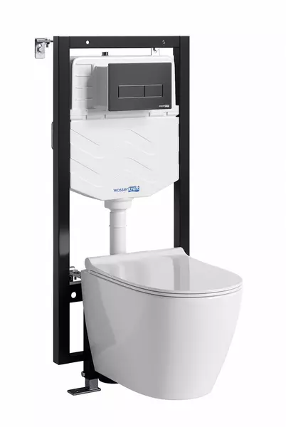 Комплект инсталляция с унитазом крышкой и кнопкой смыва WasserKRAFT Vils 56TLT010MEMB03H002 безободковый белый 48600₽