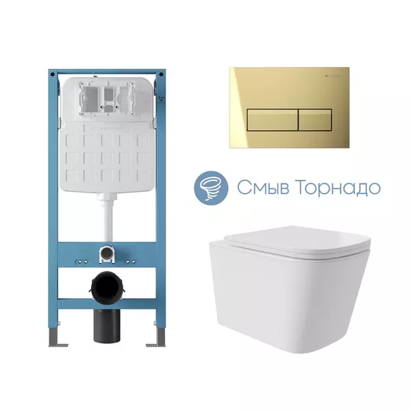 Комплект инсталляция с унитазом крышкой и кнопкой смыва Aqueduto Macio Plus AQDS257T Tornado безободковый белый 37500₽