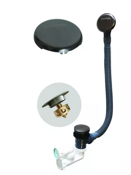 Сифон для ванны слив-перелив Radomir с сеточкой оружейная сталь Клик-клак 4677₽
