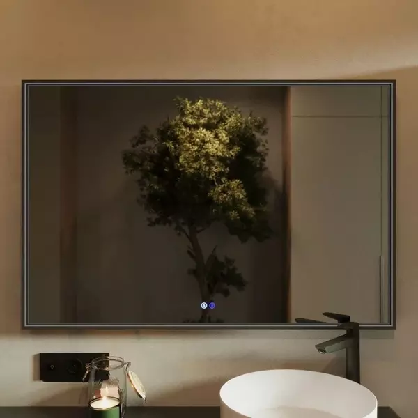 Зеркало «Ukko» Fresco 120/80 с сенсоным выключателем с подсветкой и подогревом чёрное