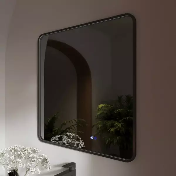 Зеркало «Ukko» Ellisse 80/80 с сенсорным выключателем с подсветкой и подогревом чёрное