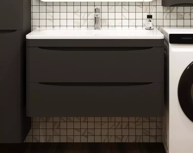 Тумба с раковиной Style Line Бергамо Мини 90 Люкс Каре Люкс Мини 9035 подвесная антискрейтч чёрная 29450₽